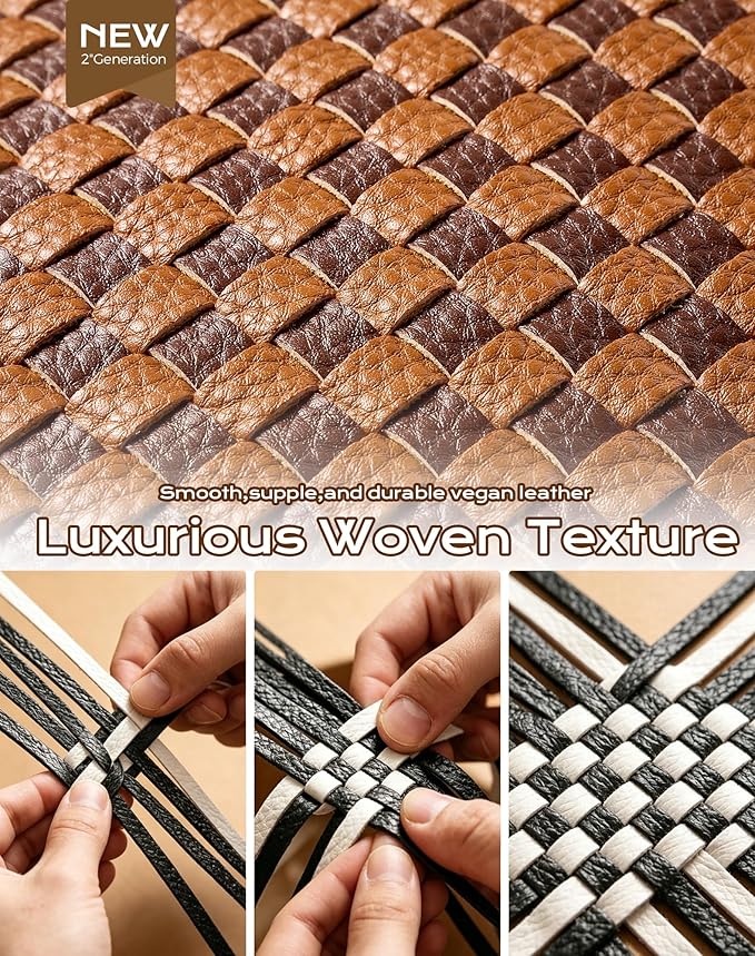 Trendy Woven Checkered Crossbody Bum Bag for Women，PU Leather Checkered Purse Fanny Packs Belt Bag (Woven Bum Bag - Brown Coffee)
