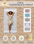 LANE LINEN Pool Towels, Turkish Beach Towels Oversized Set of 6, Pre-Washed,No Shrink, Quick Dry Travel Towel,Stylish Beach Towel for Women, Absorbent & Sand Free Towel, 39"x71"