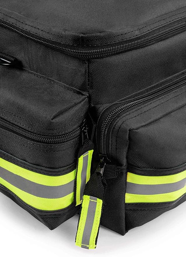 Scherber First Responder Fully-Stocked Professional Essentials EMT/EMS Trauma Kit | HSA/FSA Approved | Reflective Bag w/8 Zippered Pockets & Compartments & 200+ First Aid Supplies - Black