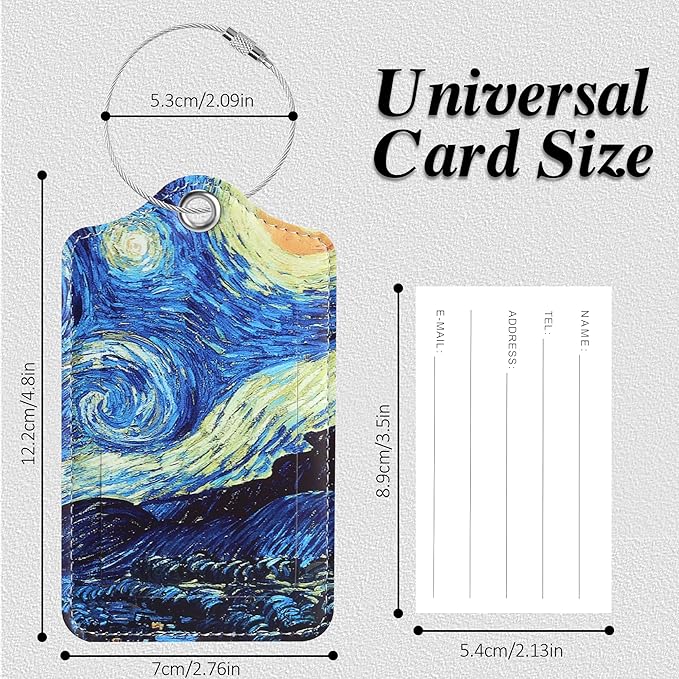 Luggage Tags for Suitcases, 2 Pack Cute PU Leather Luggage Tag TSA Approved with Stainless Steel Loop and Address Card Baggage Tag for Travel&Cruise Ships&Shipping Starry Night, by Chelmon