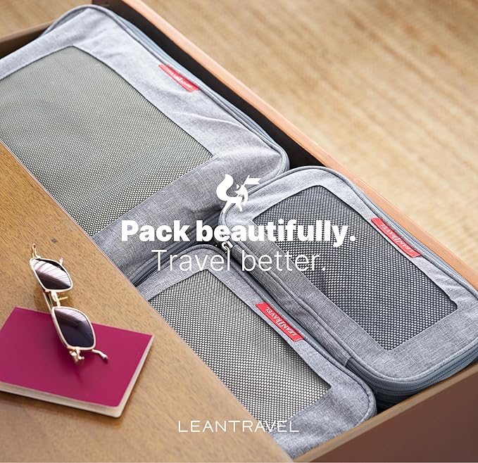 LeanTravel Premium Compression Packing Cubes for Travel - Suitcase Organizer Bags with Double Zipper & Breathable Mesh Panel - Space Saving Carry On Luggage Essentials (1 Small Bag, Grey)