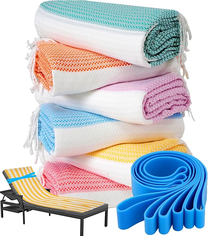 Genovega 6 Packs Turkish Beach Towel Pool Swim Towels Set Bulk Soft Extra Large Sand Free Quick Dry Thin Lightweight Travel Vacation Essentials Cruise Accessories Must Haves Sandless Oversized Dot