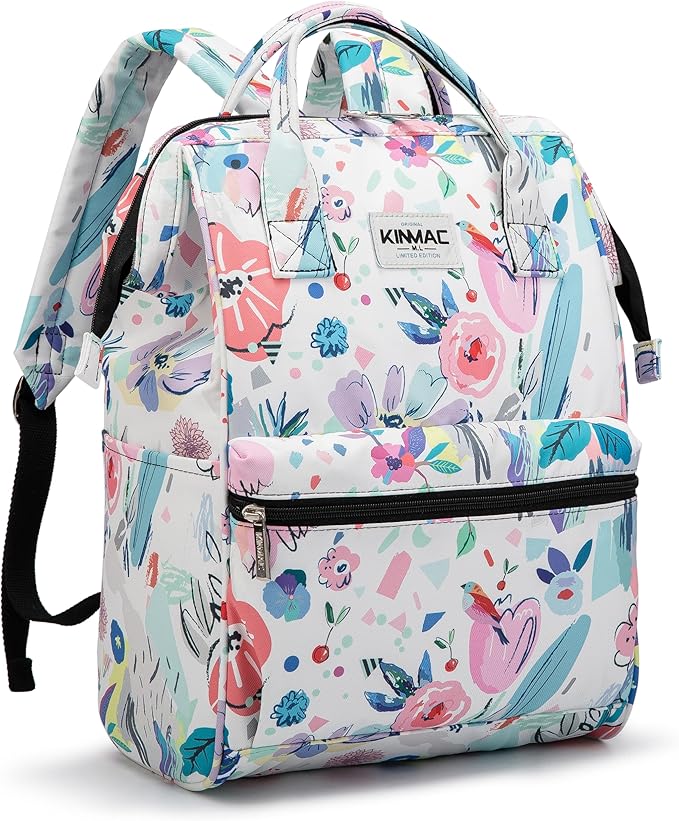 Kinmac Laptop Backpack for Women and Men, Large Capacity Travel Backpack for 15.6 inch Laptop Computer (Flowers)