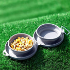 Collapsible Double Dog & Cat Bowl, 2-in-1 Silicone Food & Water Dish with Carabiner, Portable Travel Feeding Bowl for Camping, Hiking, Small & Medium Pets, Dark Grey