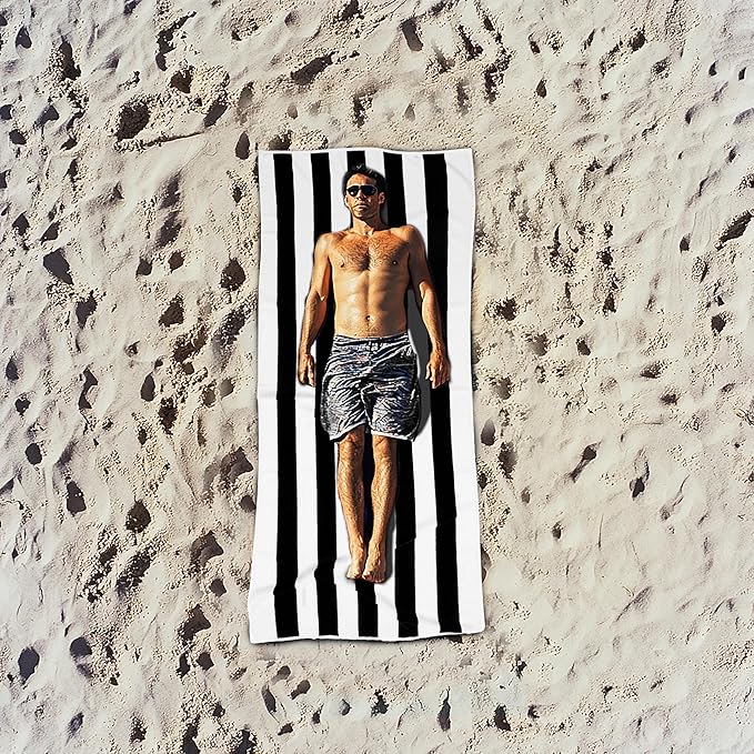 COTTON CRAFT Oversized XXL Beach Towel - 2 Pack 35x84 - The Big Kahuna 7 Foot Extra Large Beach Blanket Towel - Big & Tall - Huge 100% Cotton Velour Soft Luxury Pool Bath Towel - Cabana Stripe Black