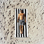 COTTON CRAFT Oversized XXL Beach Towel - 2 Pack 35x84 - The Big Kahuna 7 Foot Extra Large Beach Blanket Towel - Big & Tall - Huge 100% Cotton Velour Soft Luxury Pool Bath Towel - Cabana Stripe Black