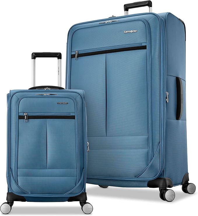Samsonite 2-PC Soft-Sided 21/29” (Carry-On & Large Checked), Lightweight Expandable Element Luggage Set with 2 Front & 1 Side Pocket, Four Spinner Wheels, Adjustable Handle, Durable- Captains Blue