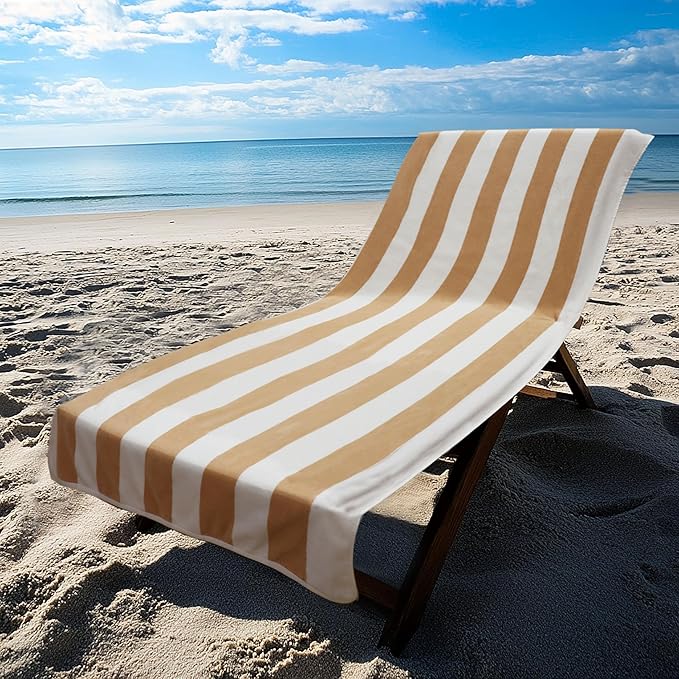 COTTON CRAFT Oversized XL Beach Towel - 2 Pack 39 x 68 inches Big & Huge Beach Blanket Towel - 100% Cotton Velour Thick Plush 450 GSM Super Soft Luxury - Pool Picnic Bath Towel - Cabana Stripe Linen