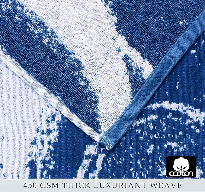 COTTON CRAFT Hooded Beach Towel – Oversized 35 x 70 Towel with Hood for Adults - Summer Wave - 100% Cotton Velour Terry Jacquard Towel - Pool Bath Wrap - 450 GSM - Soft Absorbent Quick Dry – Blue