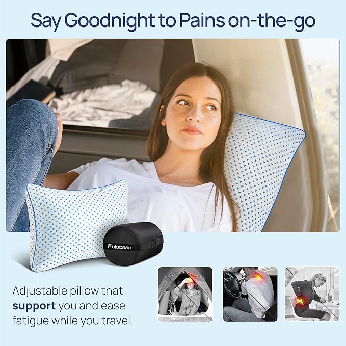 Cooling Shredded Memory Foam Travel & Camping Pillow Large, Adjustable College Dorm Pillow for Home-Like Comfort,Compressible Portable & Medium Firm Neck Support, Ideal Sleeping, Car, Airplane