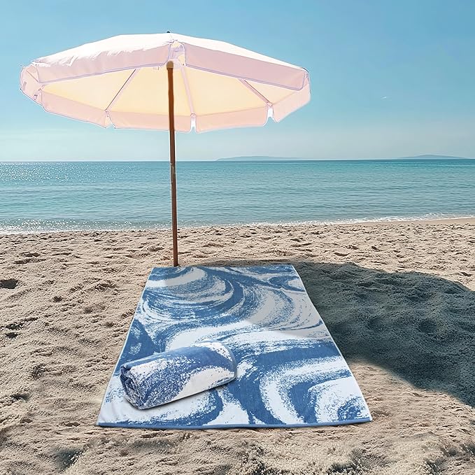 COTTON CRAFT Oversized XL Beach Towel - 2 Pack 39 x 68 inches Summer Wave Big & Huge Beach Blanket Towel - 100% Cotton Jacquard Velour - 450 GSM Super Soft Luxury - Pool Picnic Bath - Surf Blue