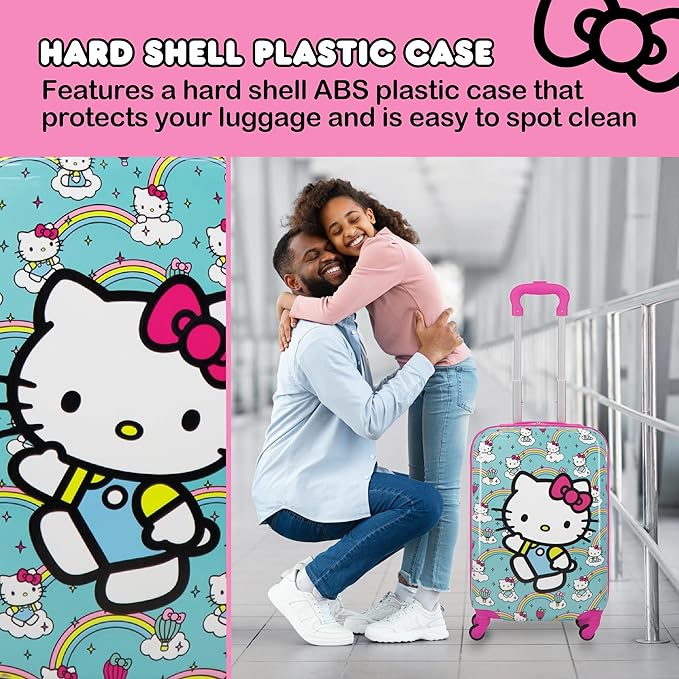FUL Hello Kitty 21 Inch Kids Carry On Luggage, Hardshell Rolling Suitcase with Spinner Wheels, Multi