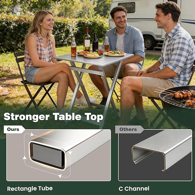 SUNNYFEEL Folding Camping Table - Lightweight Aluminum Portable Picnic Table, 18.5x18.5x24.5 Inch for Cooking, Beach, Hiking, Travel, Fishing, BBQ, Indoor Outdoor Small Foldable Camp Tables