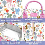 Fit & Fresh Bloomington Lunch Bag for Women - Insulated Large Lunch Box for Work with Containers, Leak-Resistant, Stain-Resistant, Zipper Closure, Color Bows & Flowers