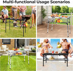 Folding Camping Table with Storage Net,3ft Portable Aluminum Folding Table with 3 Adjustable Height Max 27.3 Inch for Outdoor Backyard BBQ Picnic Cooking Tents Beach Indoor Bedroom（Silver）