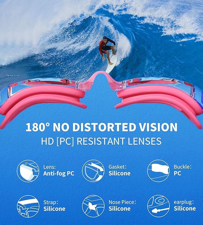 7 in 1 Swim Goggles + Swim Cap for Men Women,No Leak Anti-Fog & UV, Wide Visio HD Mirror PC Lens