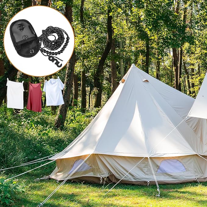 Camping Clothesline Compact Portable Travel Clothes Line Non-Scratch, Heavy Duty Buckle System with 24 Beads for Outdoor Camping, Cruise Ships, Indoor Backyard, Balcony(Dark Gray, 9.84Ft)