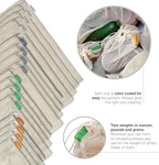 17 Reusable Cotton Mesh Produce Bags - 100% Organic Cotton, Durable, Double Stitched, Washable with Tare Weight & Drawstring - Mesh Bags for Grocery Shopping, Vegetables & Fruits, produce bgs 4 sizes