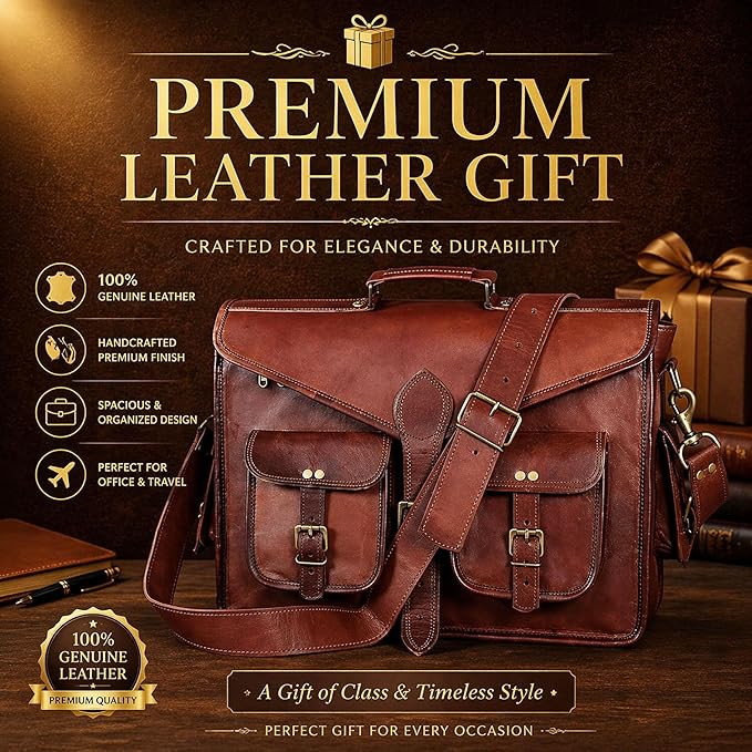 DHK Laptop Messenger Bag 17.6 Inch, Tocode Water Resistant Vintage Canvas Leather Shoulder Bag, Durable Computer Bags Business Briefcases Satchel Bag Work Bags for Men and Women, Coffee (brown)