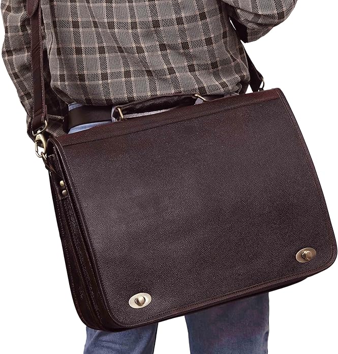 Leather Farm Messenger Bag for Men & Women 16 Inch – Premium Vintage Handmade Laptop Briefcase Satchel, Mens Shoulder Crossbody, Genuine Leather Computer Bag with Adjustable Strap Brown