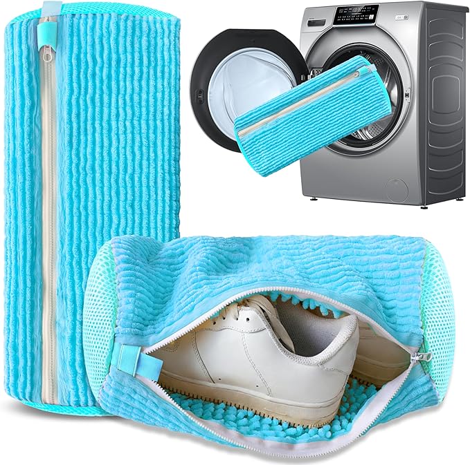 2Pcs Reusable Shoe Washing Machine Bag for Washer and Dryer:Free Up Hands, Prevent Deformation,shoe bag with Zipper Protection Design, Use for all Shoes,Sports Shoes(Blue)