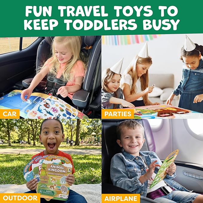 Reusable Sticker Books for Toddlers 1-3, Stickers for Toddlers 2-4 Years - Stickers for Kids Airplane Toys for Toddler 1-3, Toddler Travel Toys - Reusable Sticker Book Birthday Gifts for Boys Girls