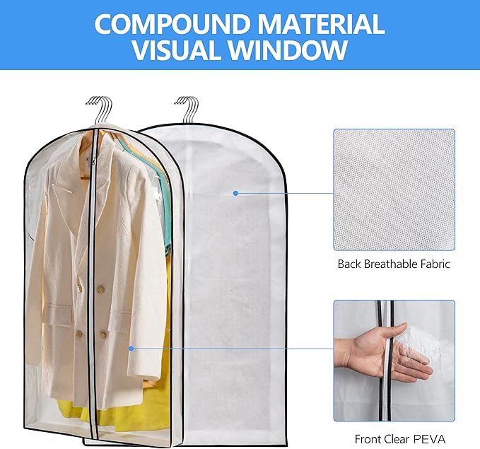 Mskitchen Hanging Clothes Storage with 4" Gusseted Garment Covers (Set of 6) - Clear Suit, Dress, Sweater, Shirt Protectors - 24"x 40"x 4" / 6 Pack