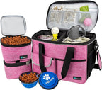 PetAmi Dog Travel Bag, Travel Pet Bag Organizer, Dog Food Travel Bag with Container Collapsible Bowls, Pet Travel Supplies Gift Accessories for Weekend Camping, Puppy Cat Diaper Bag, Pink Medium