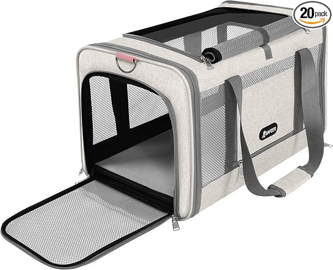 GAPZER Cat Carrier American Airline Approved 18x11x11, Top Opening Sturdy Soft Pet Carrying Bag See Through, Mini Dog Hard Bottom Crate Kennel Case, 4-Side-Ventilation Mesh Cage Toy Poodle Biege
