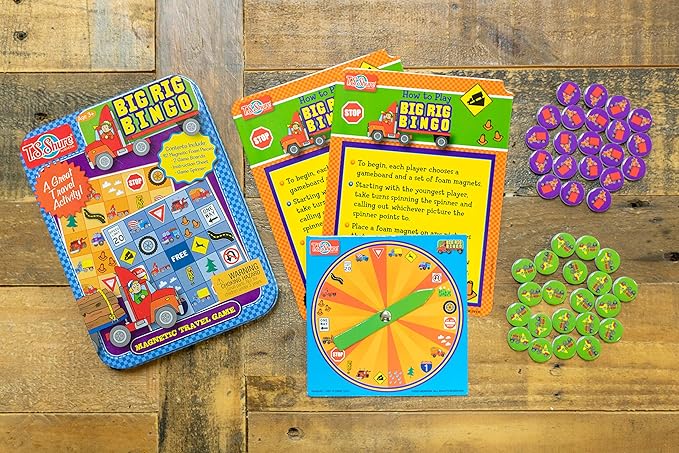 TS Shure by Bendon Big Rig Trucks Bingo Games Mini Magnetic Activity Tin with Spinner and Foam Magnet Sheet 50523