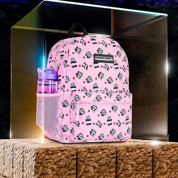 Minecraft Backpack for Boys Kids Teens Adjustable Straps Front Pocket Daypack Backpacks for Sports Gym School Gamer Gifts (Pink)