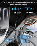 130W 3-Port USB C Super Fast Car Charger (with Voltage Display) for Samsung Galaxy S26/S25/ S24/S23/S22 Ultra/Z Fold/Flip, Android Phone, Type C Car Charger Adapter Accessories + 240W 3FT USB C Cable