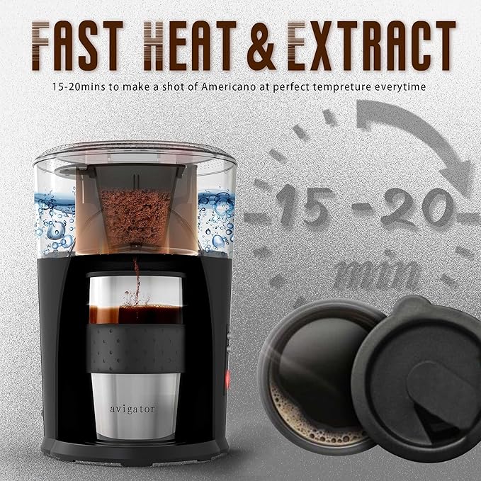 Portable Coffee Maker for Travel Camping Car, Compact Drip Coffee Machine Single Serve with 10oz Travel Mug for Traveling, RV, Office, Camping, 12V Socket, Black