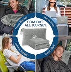BEDELITE Travel Blanket with Bag, Ultra-Soft Jacquard Fleece Blanket with Luggage Sleeve & Backpack Clip, Airplane Blanket Travel Essentials, Grey