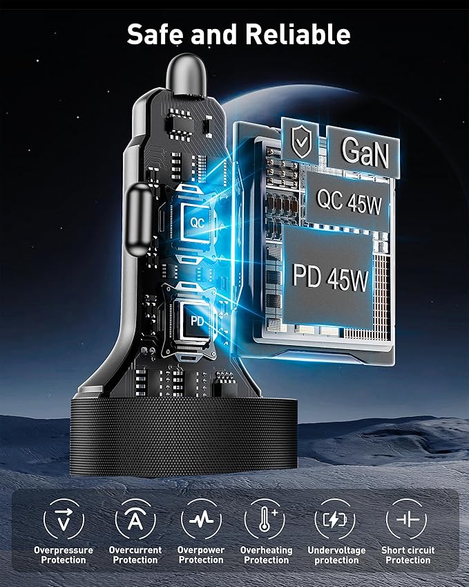 Car Charger USB C Fast Charge, 90W 4-Port Car Phone Charger Super Fast Charging Dual USB-C & USB-A Cigarette Lighter Adapter with 240W Type C Cable for Samsung Galaxy S26/S25/S24/ S23, Pixel, Android