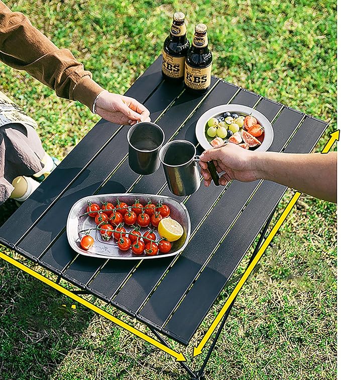 Folding Camping Table, 16 Inch x 13.8 Inch x 11.4 Inch Black Carbon Steel Foldable Table with Storage Bag for Home and Outdoors (S)