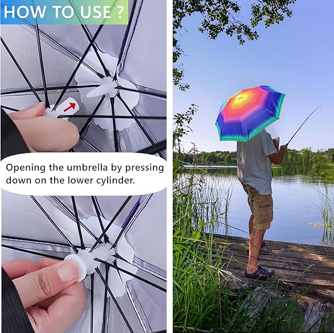3 Pack Umbrella Hat, Sports Head Umbrella Hats for Adult Women, 26" Diameter Folding Waterproof Rainbow Fishing Headwear for Outdoor Party Beach Hiking