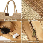 Straw Beach Bags for Women - Summer Woven Tote Bag Shoulder Handbags, Large Beach Bag for Women for Holiday