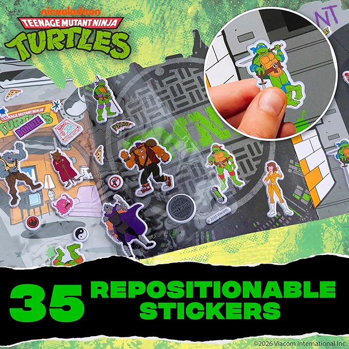 Teenage Mutant Ninja Turtles® Puffy Sticker Playset, Includes 30 Reusable TMNT Stickers & Double-Sided Play Scene, Classic Teenage Mutant Ninja Turtles Toys, Great Travel-Friendly Kids Activities