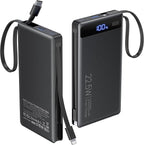 Power Bank with 2 Built-in Cables 10000mAh, 22.5W PD Slim Portable Charger USB C Battery Pack, Travel Essentials Fast Charging Powerbank Compatible with iPhone 17 16 15 Plus Pro Samsung iPad (1 Pack)