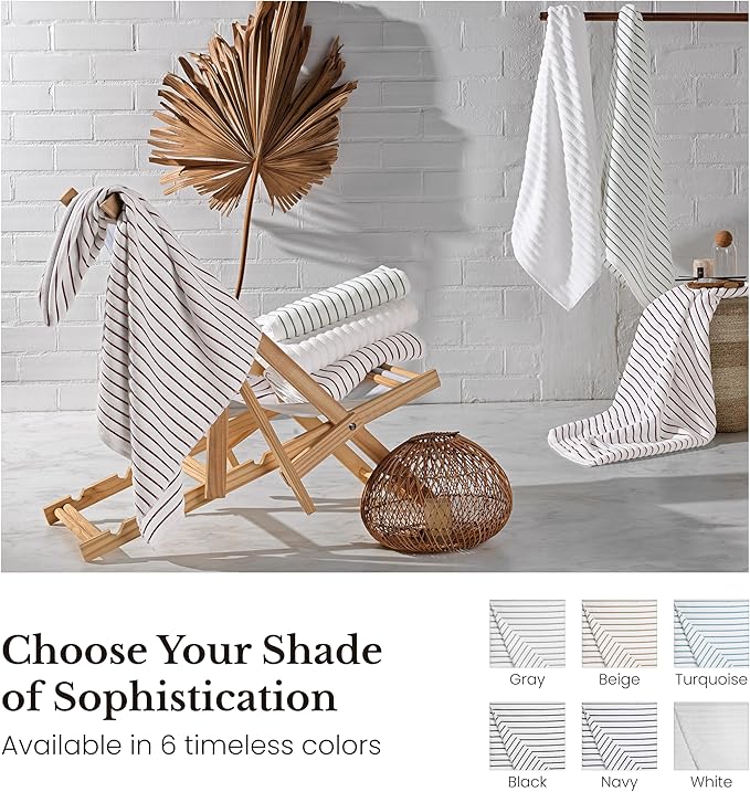 Black & White Brands Brazilian Beach/Pool/Bath Towel - Ultimate Absorbent Luxury XL 36x70 100% Cotton Wave (4 Towels, Charcoal Gray Poly Pinstripe)