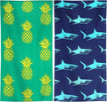 Genovega 2 Packs Oversized Beach Towel Set Extra Large Big XL Pool Camping Swim Clearance Towels 36x72 Soft Blanket Cruise Essentials Accessories Must Haves Vacation Necessities Adult Shark Pineapple