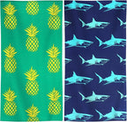 Genovega 2 Packs Oversized Beach Towel Set Extra Large Big XL Pool Camping Swim Clearance Towels 36x72 Soft Blanket Cruise Essentials Accessories Must Haves Vacation Necessities Adult Shark Pineapple