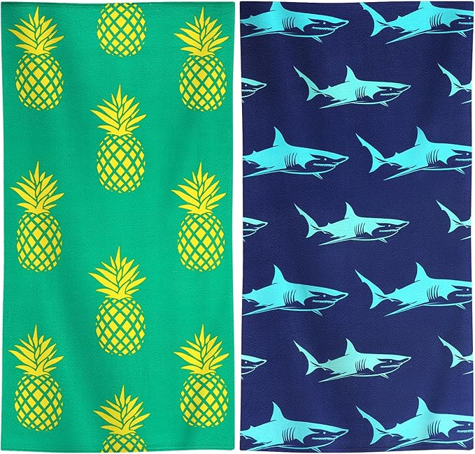 Genovega 2 Packs Oversized Beach Towel Set Extra Large Big XL Pool Camping Swim Clearance Towels 36x72 Soft Blanket Cruise Essentials Accessories Must Haves Vacation Necessities Adult Shark Pineapple