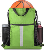BeeGreen Cinch Bag Backpack String Gym Sackpack with Shoe Compartment and Two Side Mesh Pockets Large Lightweight Portable Sport Drawstring Sack