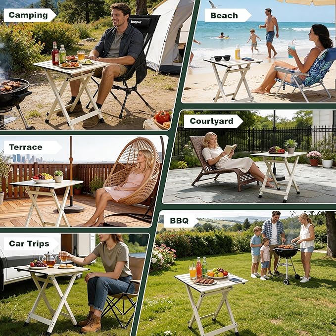 SUNNYFEEL Folding Camping Table - Lightweight Aluminum Portable Picnic Table, 18.5x18.5x24.5 Inch for Cooking, Beach, Hiking, Travel, Fishing, BBQ, Indoor Outdoor Small Foldable Camp Tables