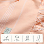 WETCAT Turkish Beach Towel Oversized (38"x71") 100% Turkish Cotton, Made in Turkey - Sand Free, Extra Large, Ultra Soft, Quick Drying, Compact & Lightweight for Travel - Peach