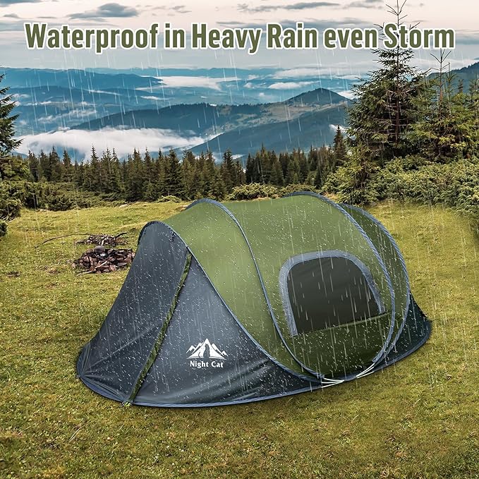 Night Cat Pop-up Camping Tent: 2 Person Tent Waterproof Instant Easy Setup Family Tent
