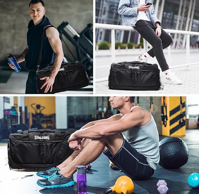 Spalding Gym Bag for Men & Women Duffle Bag with Wet & Shoe Compartment - 55L Capacity Large Workout Bags for Travel, Sports