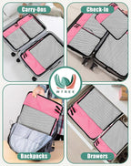 WTREE 4-Piece Packing Cubes Travel Accessories Set for Suitcases - Luggage Organizer Bags with Double Zipper - Mesh Top - Large - Pink